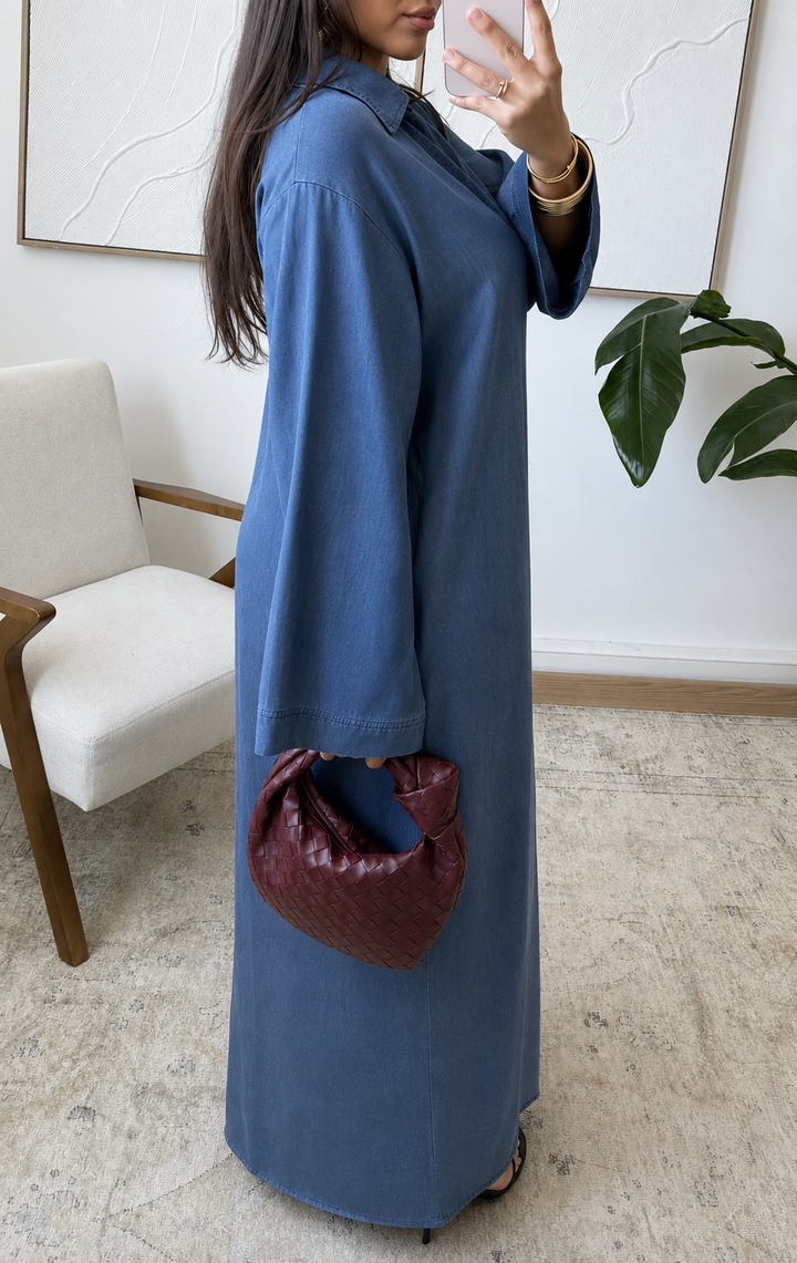 Denim v-neck jurk